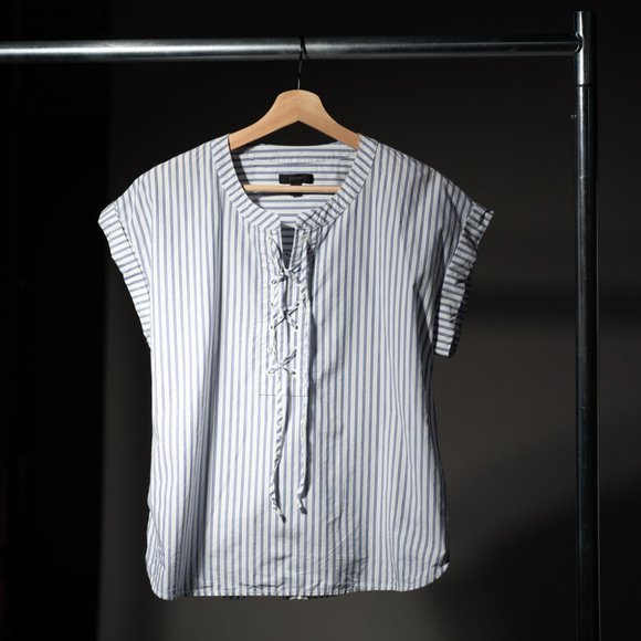 J. Crew Lace Up Striped Popover Shirt - 10 - Picture 4 of 12